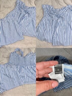 SHEIN Curve 2 Piece Set Women’s XL Blue White Strapples Top Shorts